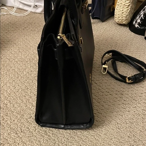 Anne Klein Black Satchel with Gold Accents - Picture 4 of 11